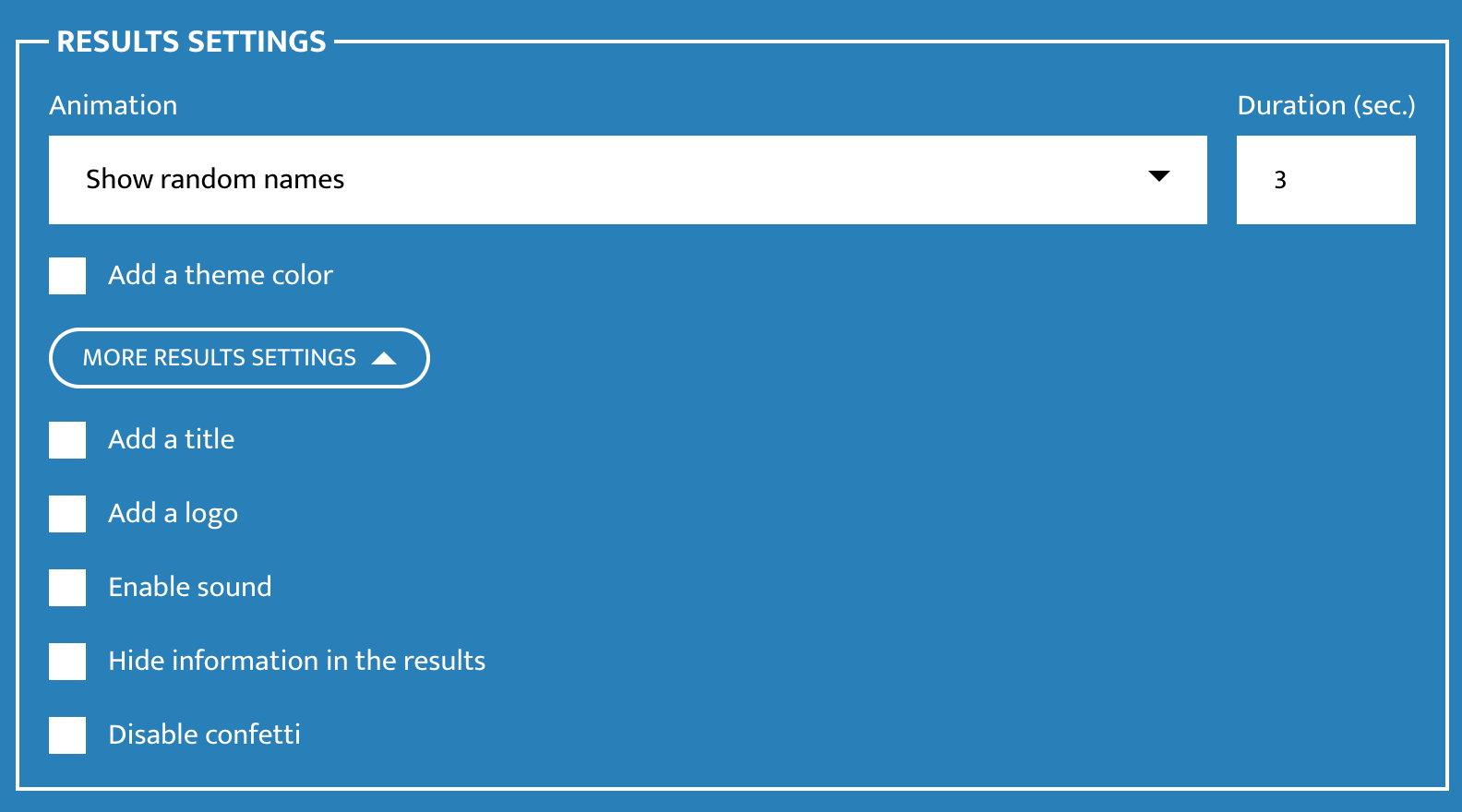 Facebook result settings