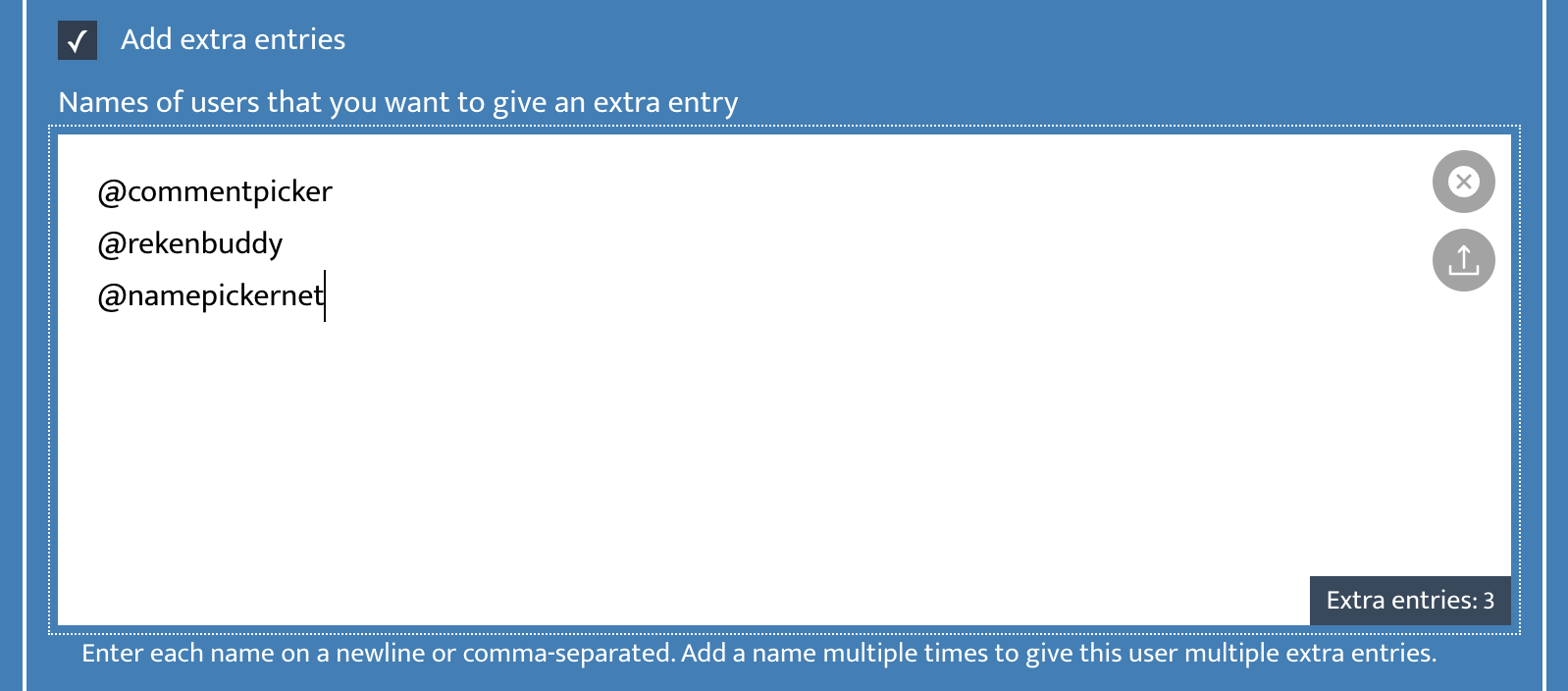 Example of adding bonus entries in Comment Picker