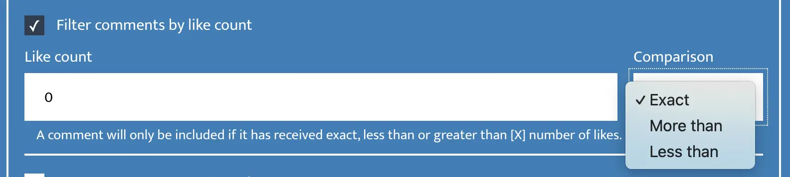 Example of like count filter in Comment Picker