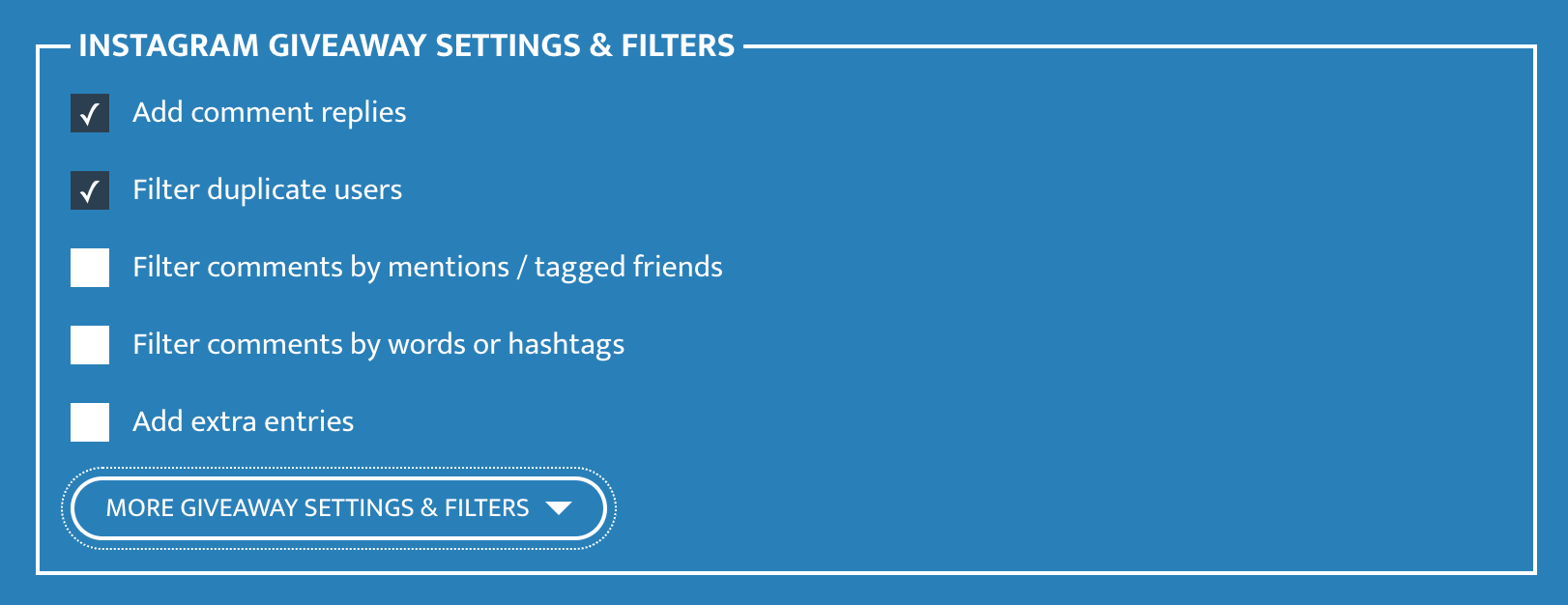 Instagram Comment Picker filters