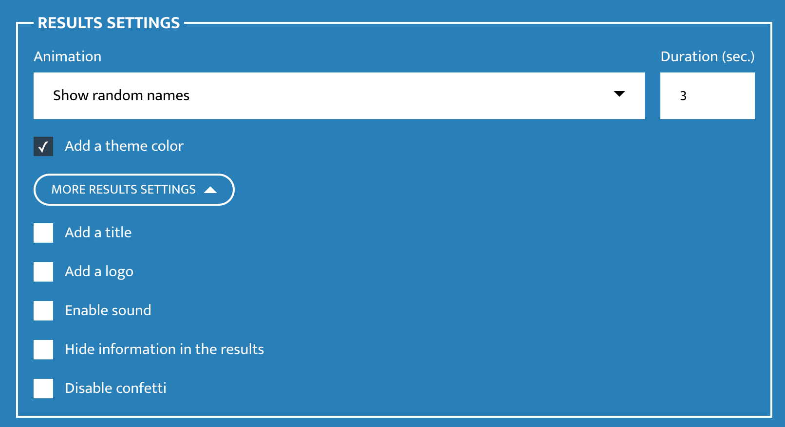 Instagram raffle settings