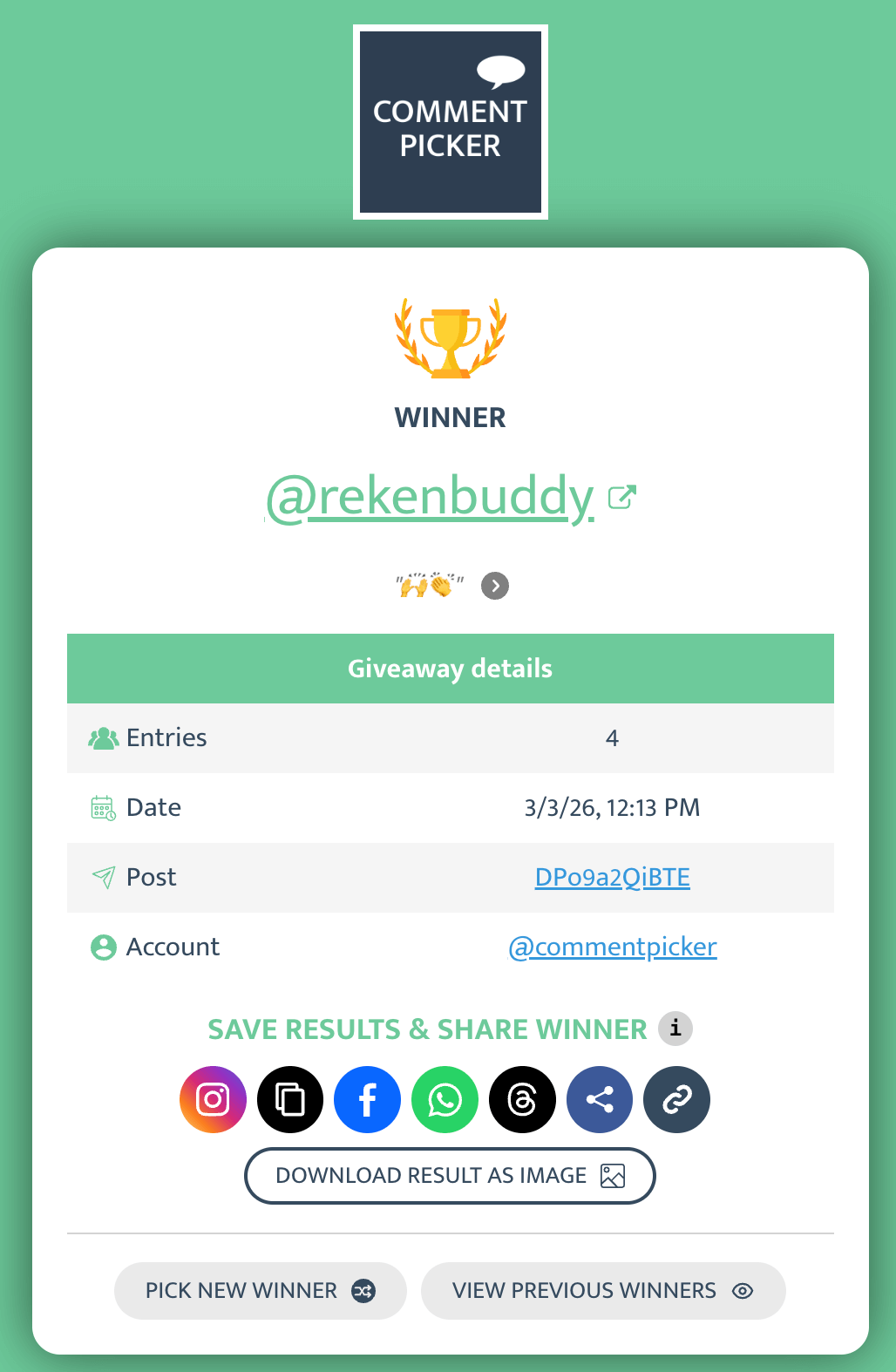 Instagram raffle settings
