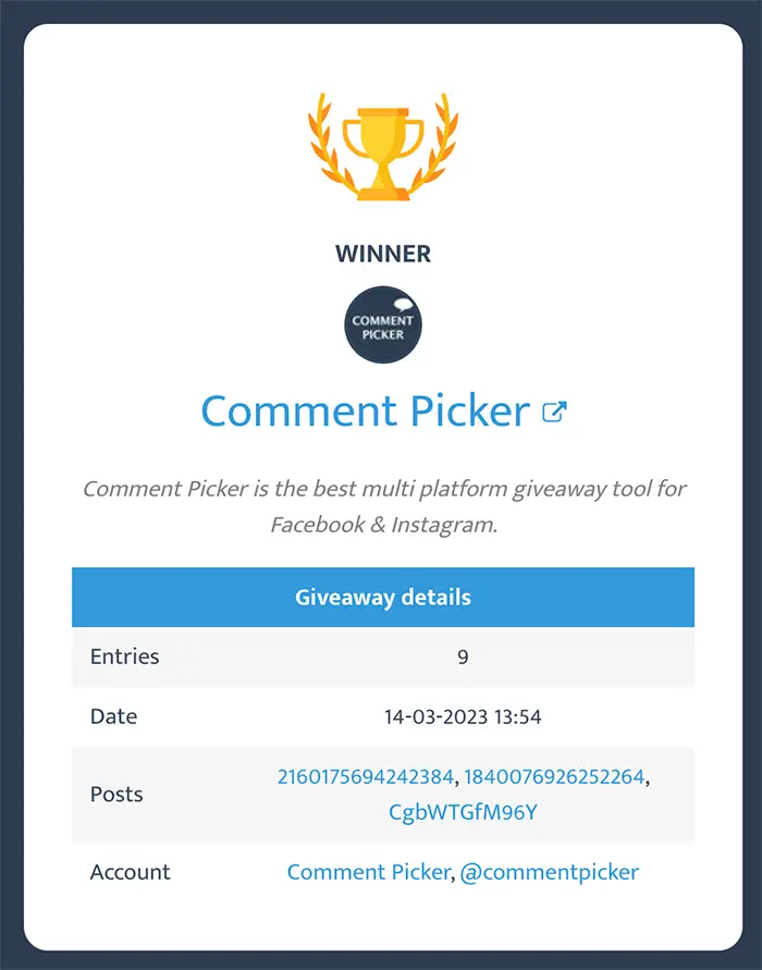 Giveaway contest Live Results