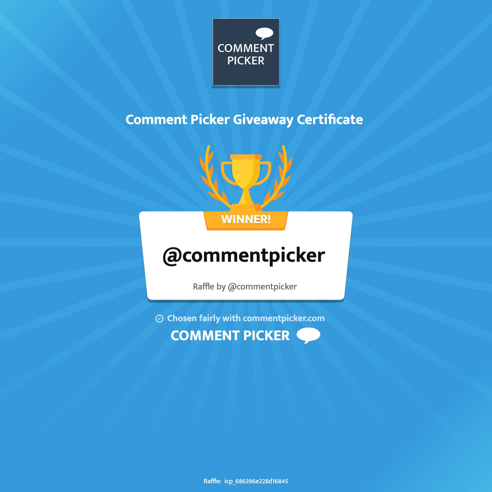 Example of a Comment Picker Certificate for Instagram giveaway