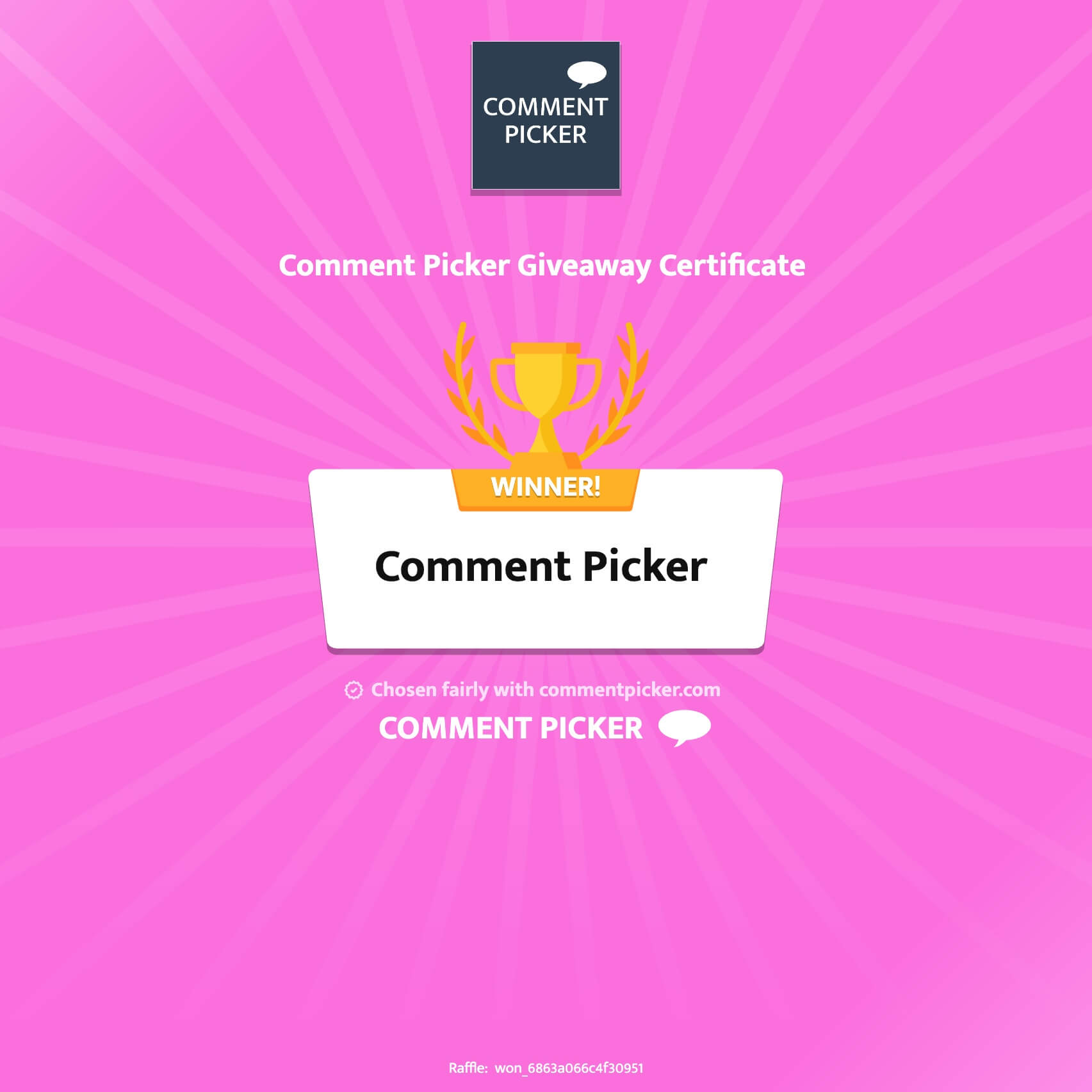 Example of a Comment Picker Certificate for Wheel of Names