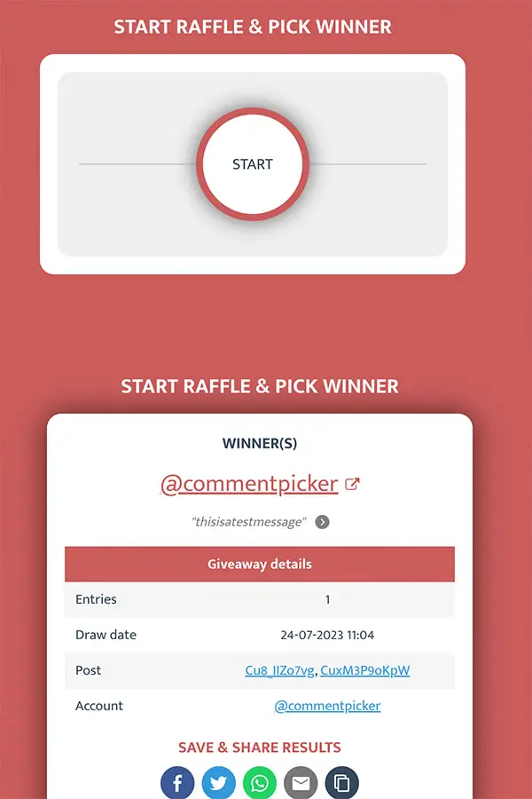 Giveaway entry form app to pick winners randomly