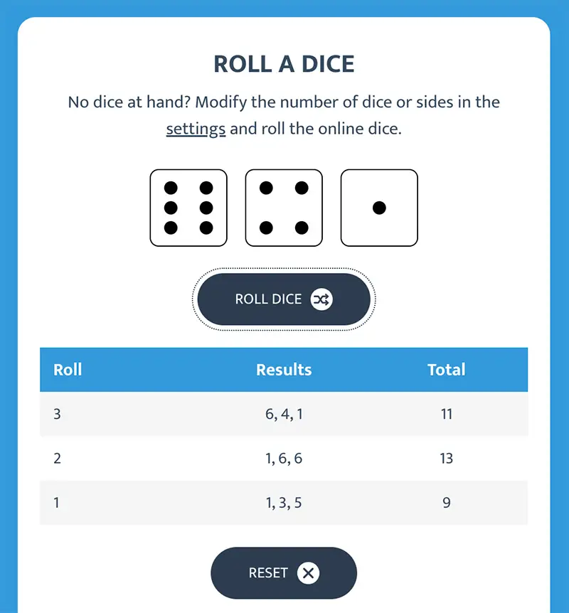 Example Online Dice Roller