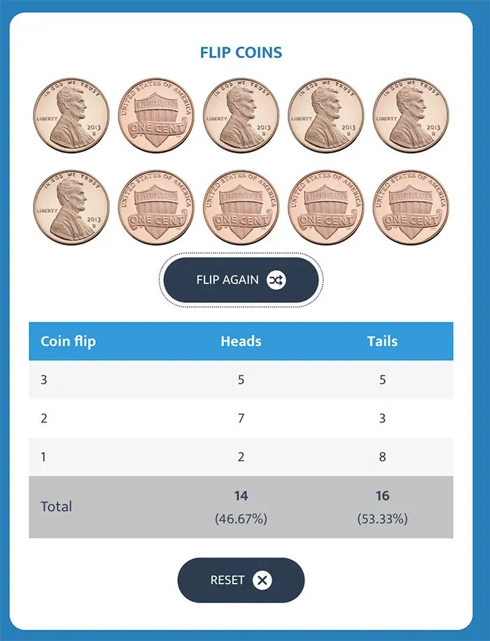 Flip A Coin tool results