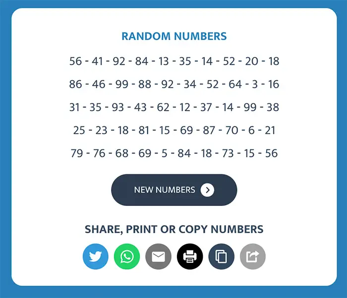 Example results of Random Number Generator sequence
