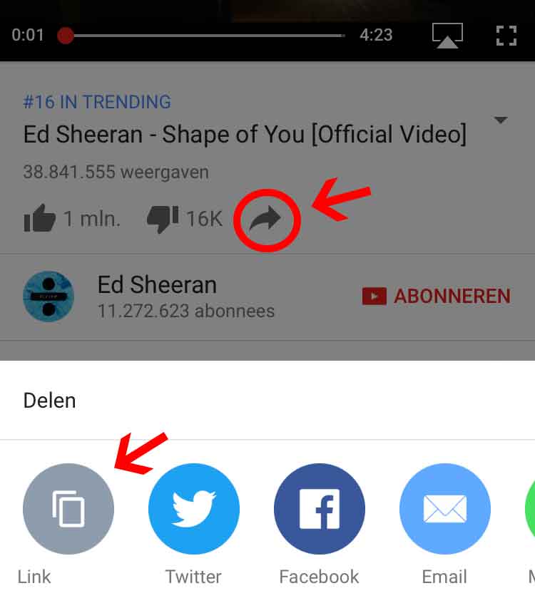 Get the YouTube URL from the YouTube app