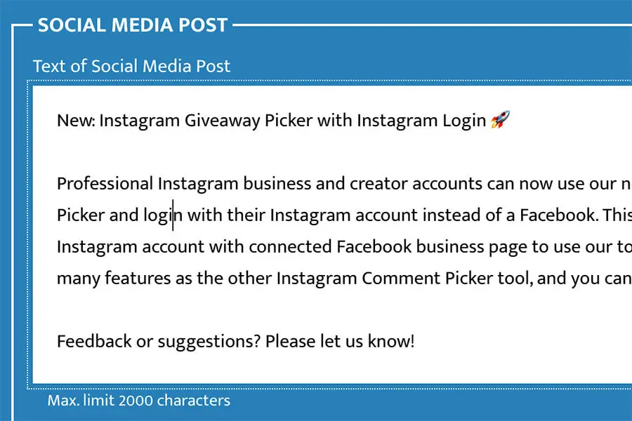 Example of a social media post in the Comment Generator