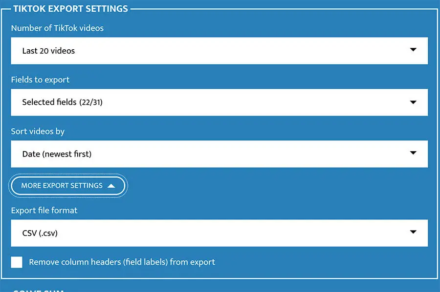 TikTok Analytics Video Export Settings