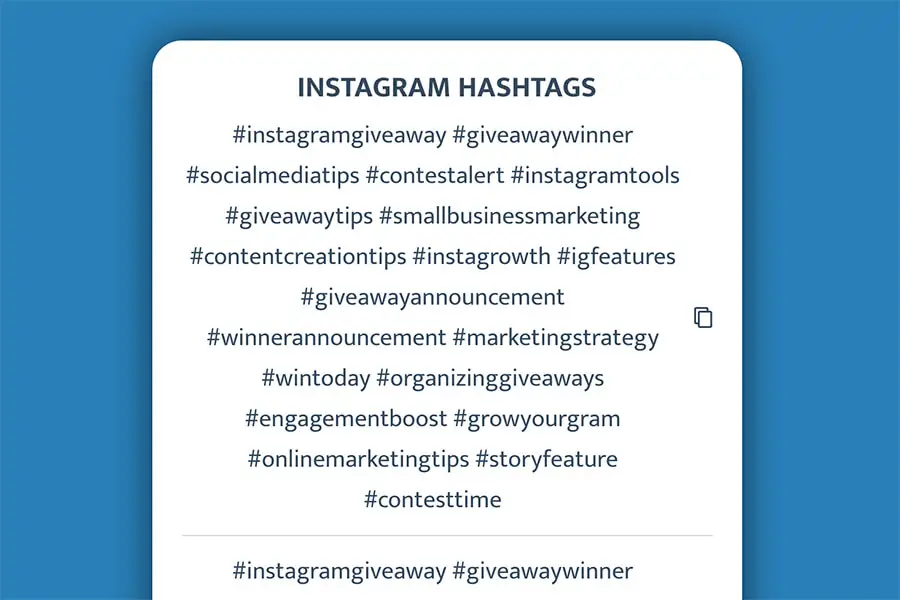 Example Instagram hashtags generated with Instagram Hashtag Generator