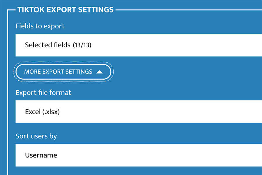 Export Settings of TikTok Followers Export Tool