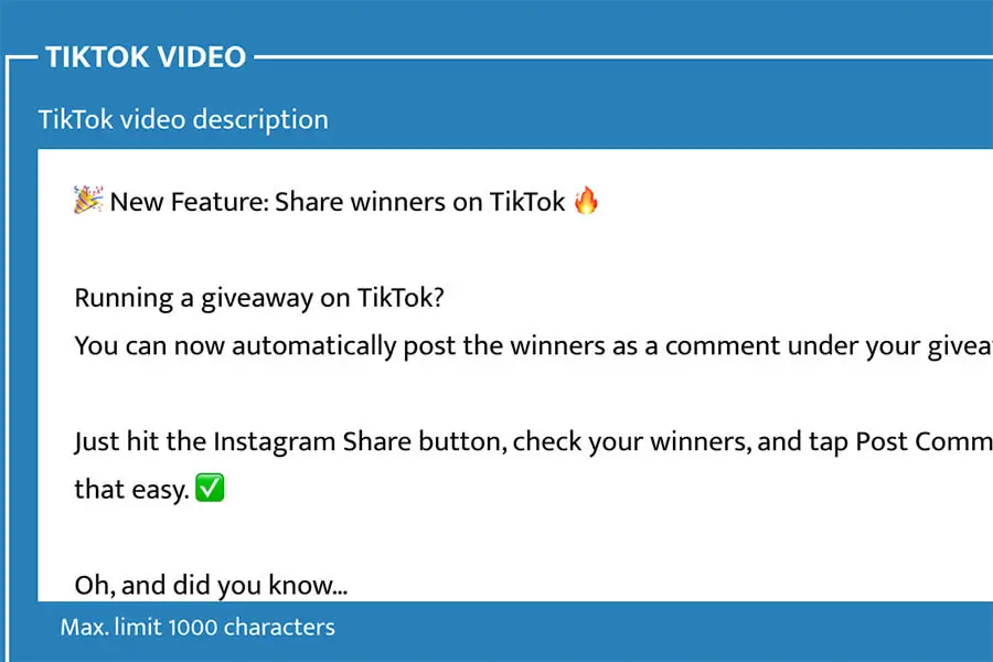 Example of a TikTok caption entered into TikTok Hashtag Generator