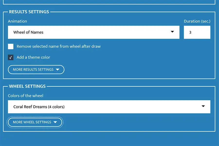 Wheel of Names Settings