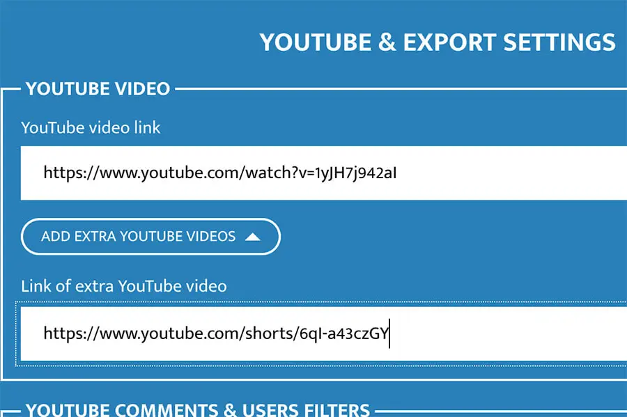 Example adding YouTube videos in export tool