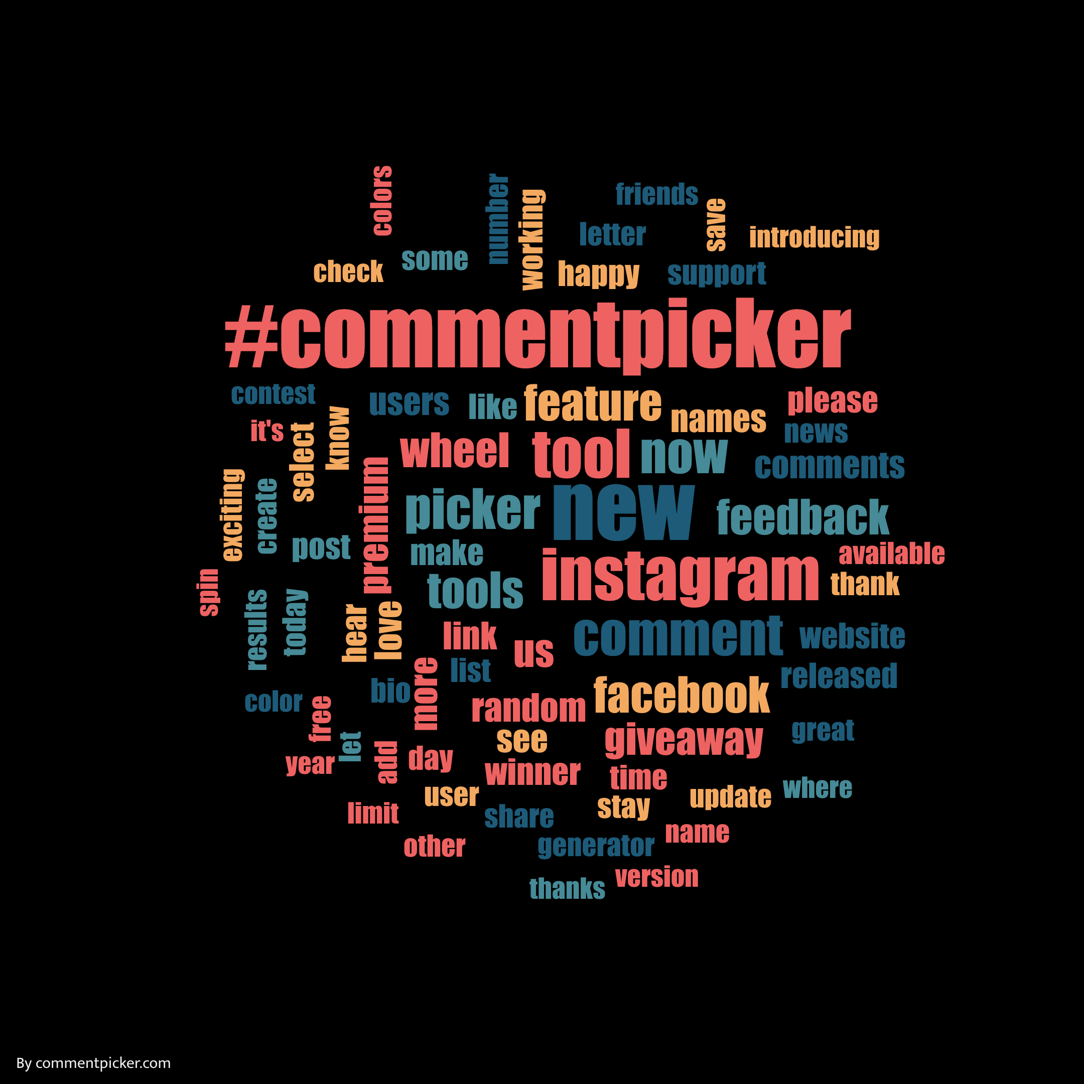 Instagram Word Cloud Example black random colors