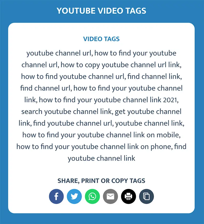 Voorbeeld van YouTube Video Tags van de YouTube Tag Extractor