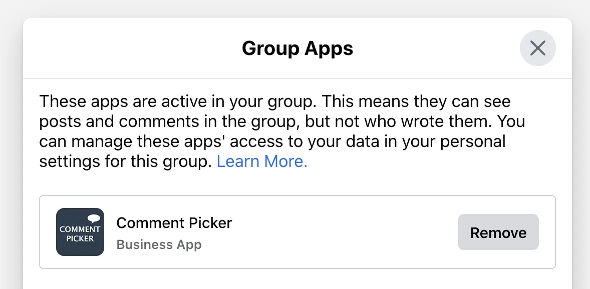 Removing an app from Facebook Group