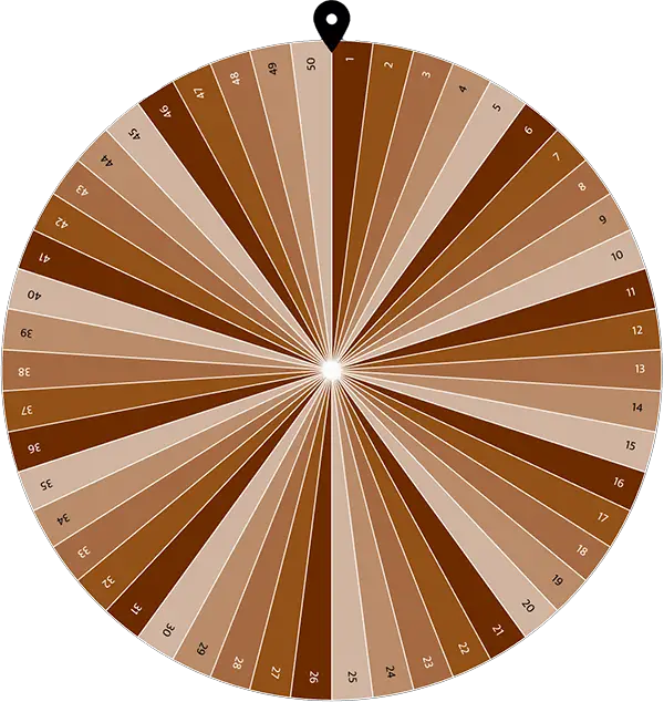 Example of number wheel with numbers from 1 to 50 with earty tones colors