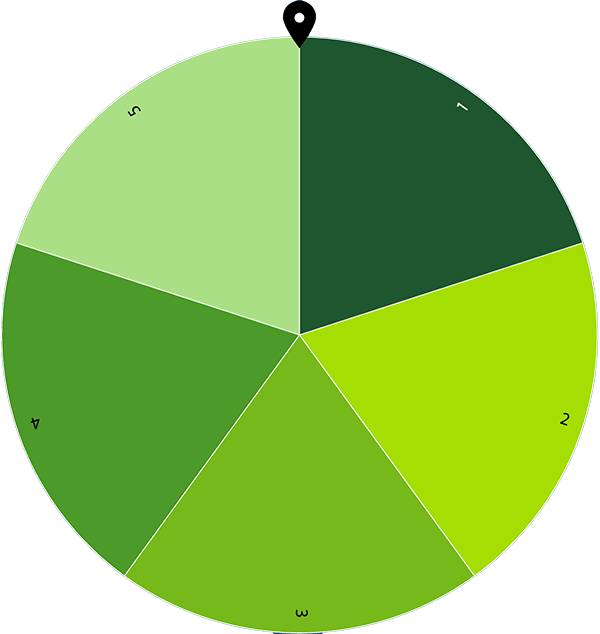 Example of number wheel with numbers from 1 to 5 with green colors