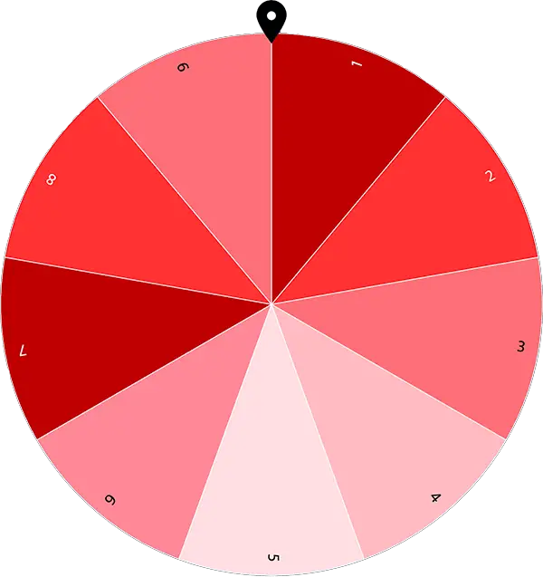 Example of number wheel with numbers from 1 to 9 with red colors